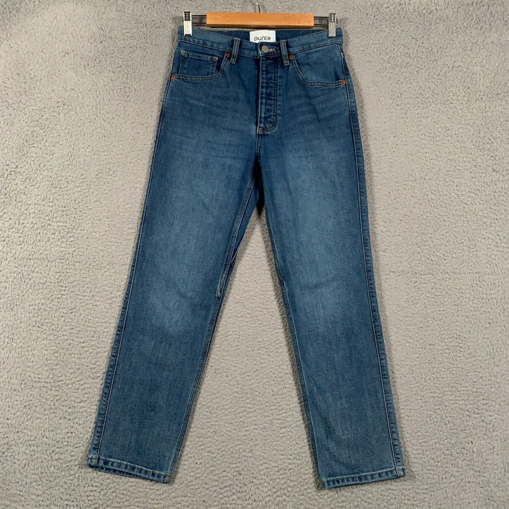 DU/ER Performance Denim Straight Jeans Women's 26 Blue High Rise Stretch Denim
